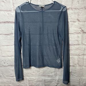 American Eagle AE Mini Mesh Long Sleeve Tee Dusty Blue Sheer Size L NWOT